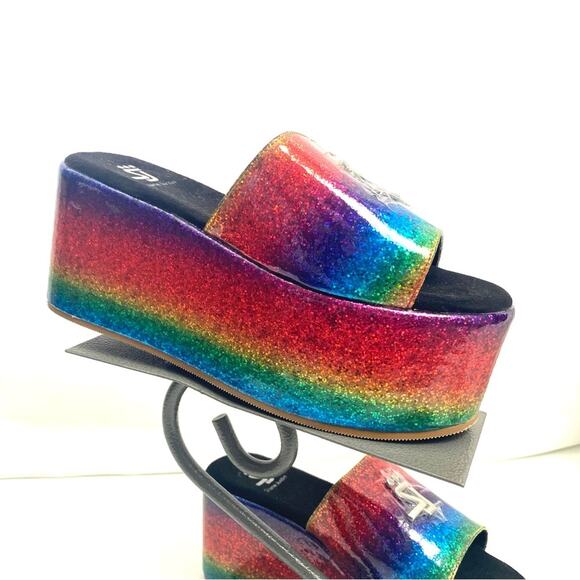 Shane Justin Rainbow Platform Glitter Sandals Size 39/ US 8.5 - Picture 1 of 9